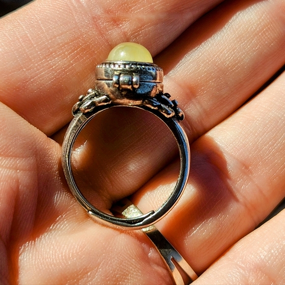 Prehnite Poison Ring. Adjustable Oil Jewlery. Vintage Victorian Style. - Picture 4 of 5